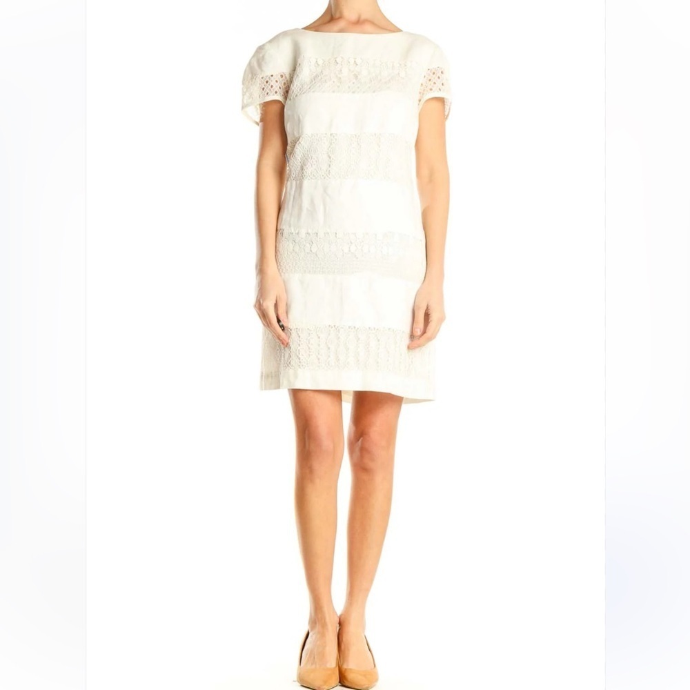 Donna Morgan White Lace Mini linen Dress women 2 event office casual